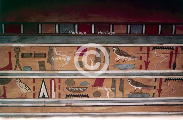 Egyptian Hieroglyphs on inside of outer coffin of steward, Seni from El Bersha, Egypt, c2000 BC Artist: Unknown.