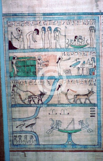 Egyptian image of farming in the Elysian Fields. Artist: Unknown