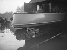 Egyptian motor launch on slipway, view of stern, 1911. Creator: Kirk & Sons of Cowes