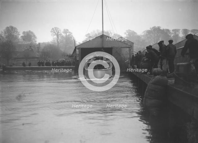 Egyptian motor launch being launched, 1911. Creator: Kirk & Sons of Cowes.