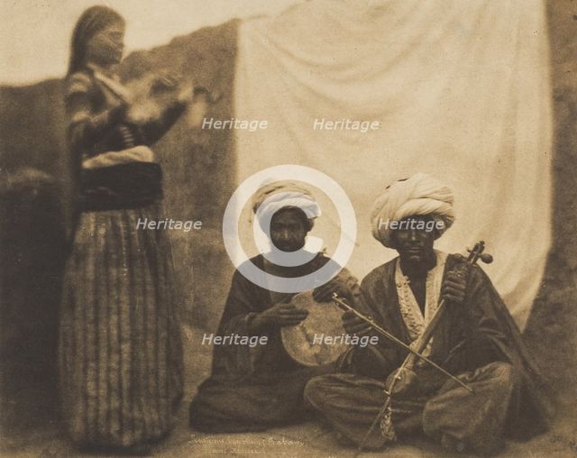 Egyptian Musicians (Rawabí) and Almée, February 20, 1852. Creator: Ernest Benecke.