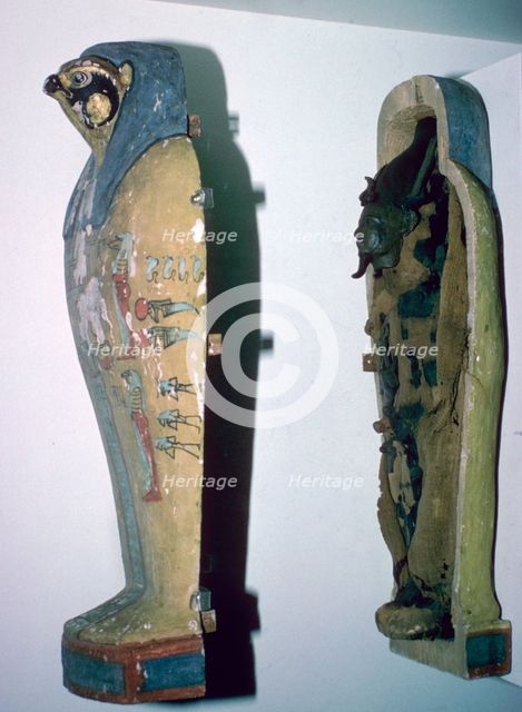 Egyptian small falcon-headed wooden coffin. Artist: Unknown