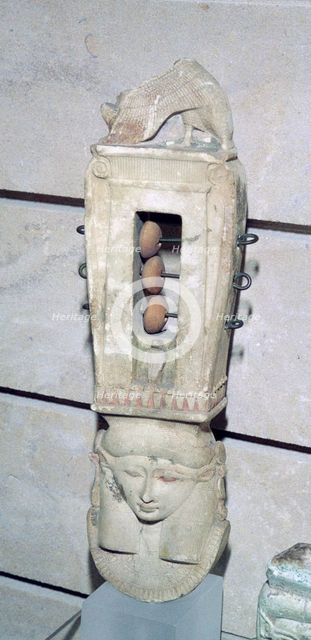 Egyptian sistrum with the head of Hathor. Artist: Unknown