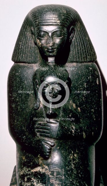 Egyptian statuette of Sehenmut and his ward the Princess Neferure, c.14th century BC. Artist: Unknown