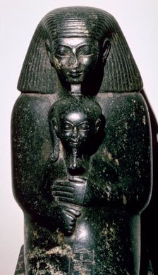 Egyptian statuette of Sehenmut and his ward the Princess Neferure, c.14th century BC