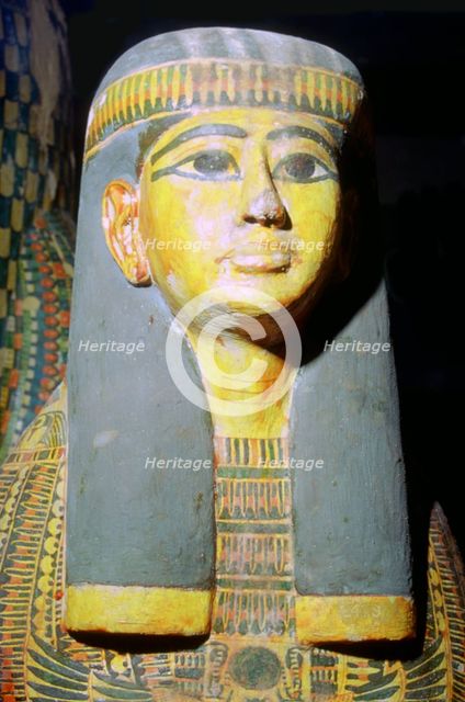 Egyptian painted wooden mummy board, 11th century BC. Artist: Unknown