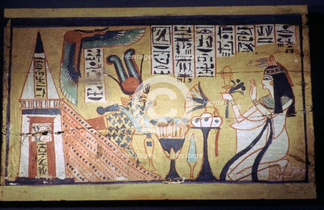 Egyptian painting on a wooden shabti box. Artist: Unknown