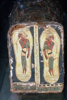Egyptian Painting of Captives on Feet of Mummy of a Pharaoh