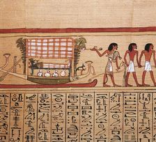 Egyptian papyrus depicting taking the mummy to the necropolis, 13th century BC