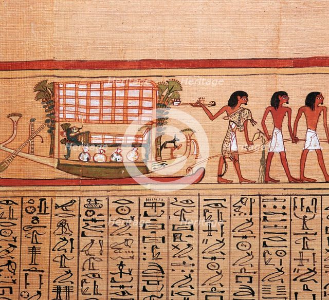 Egyptian papyrus depicting taking the mummy to the necropolis, 13th century BC. Artist: Unknown