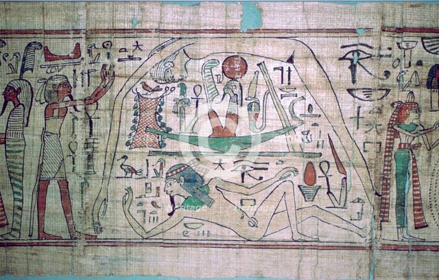 Egyptian papyrus showing an allegory of the cosmos. Artist: Unknown