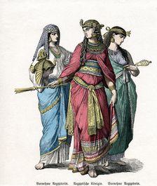 Egyptian queen and female attendants, mid 19th century