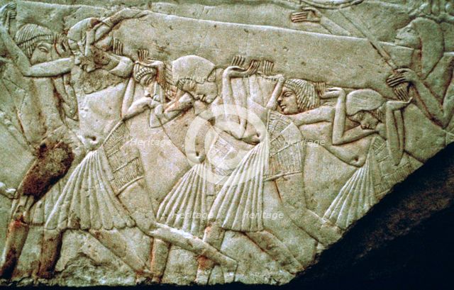 Egyptian relief of men moving a stone lintel. Artist: Unknown