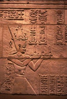 Egyptian relief of Emperor Augustus (Roman) as Pharaoh, offering to Isis, c1st century