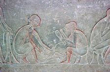 Egyptian relief showing shoemakers, 14th century BC
