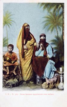 Egyptian Women and Child vintage French postcard, c1900