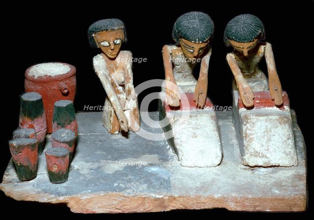 Egyptian wooden model of beer-making. Artist: Unknown