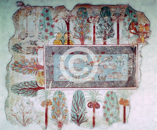 Egyptian wall-painting of an ornamental pool with fish, 14th century BC. Artist: Unknown