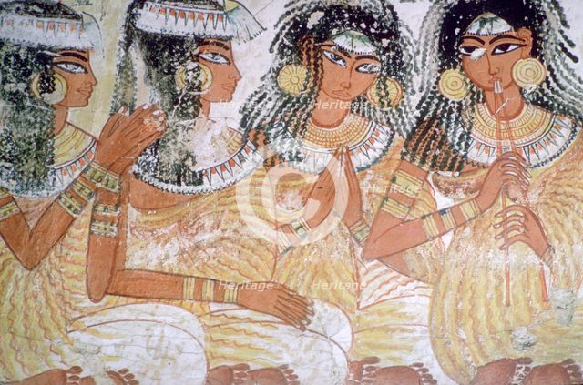 Egyptian wall-painting of musicians at a banquet. Artist: Unknown
