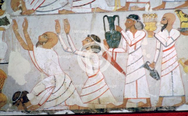 Egyptian wall-painting showing the presentation of tribute by Semitic envoys. Artist: Unknown