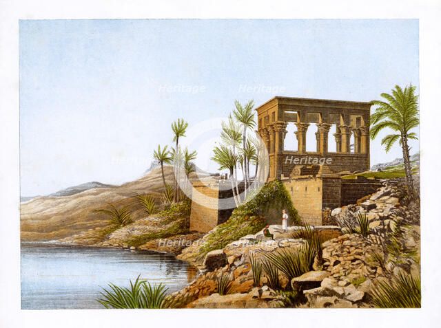 Egyptian temple by the River Nile, Egypt, c1870.Artist: W Dickens