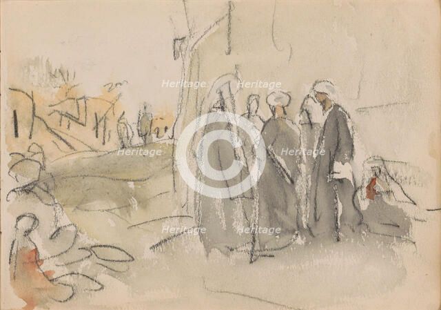 Egyptians on a street corner in Luxor, 1919. Creator: Marius Bauer.