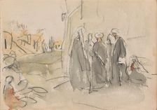 Egyptians on a street corner in Luxor, 1919. Creator: Marius Bauer