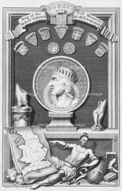 Egbert, King of the West Saxons and first monarch of all England, (18th century). Creator: George Vertue.
