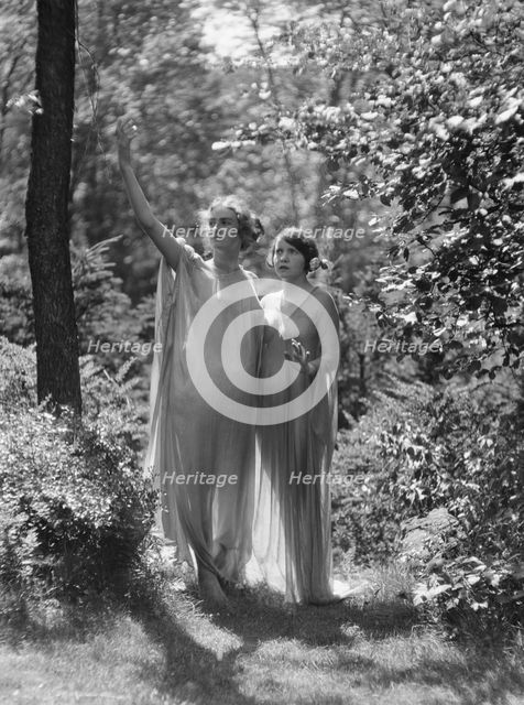 Egger, Gabrielle, Miss, and unidentified woman, standing outdoors, between 1926 and 1930. Creator: Arnold Genthe.