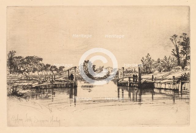 Egham Lock, 1859. Creator: Francis Seymour Haden (British, 1818-1910).