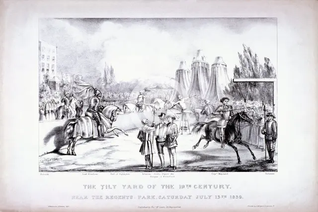 Eglinton Tournament, the Tilt-Yard of the 19th century, near the Regent's Park, London, 1839. Artist: Louis Maria Lefevre