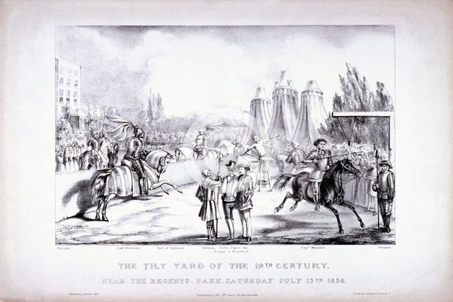 Eglinton Tournament, the Tilt-Yard of the 19th century, near the Regent's Park, London, 1839. Artist: Louis Maria Lefevre
