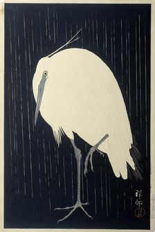 Egret in the rain, 1925-1936. Creator: Ohara, Koson (1877-1945)
