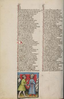 Ehud Killing Eglon; Weltchronik, about 1400-1410. Creator: Unknown