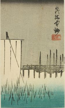 Eitai Bridge, Nakasu, and Mitsumata (Eitaibashi Nakasu Mitsumata), section of a sheet from..., 1852. Creator: Ando Hiroshige