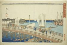 Eitai Bridge and New Land at Fukagawa (Eitaibashi Fukagawa shinchi), from the series..., c. 1835/38. Creator: Ando Hiroshige