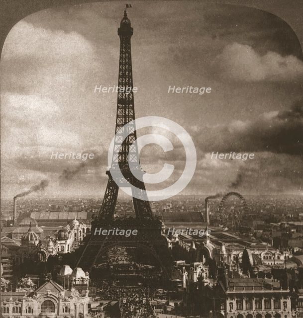 'Eiffel Tower, 300 meters high, across the Seine from the Trocadero, Paris, France', 1901.  Creator: Works and Sun Sculpture Studios.
