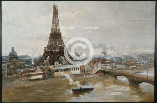 Eiffel Tower and the Champ-de-Mars, in January 1889. Creator: Paul Louis Delance.