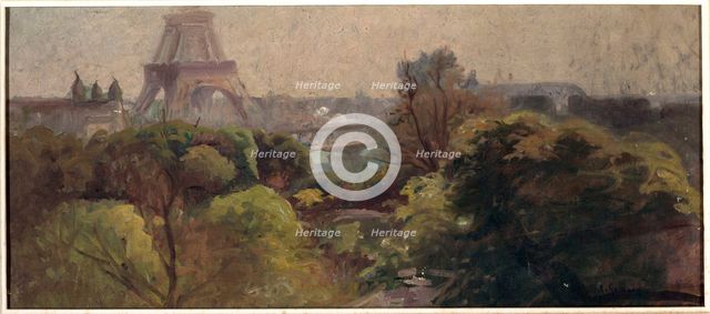Eiffel Tower, seen from the Delessert garden, 1903. Creator: Adolphe-Ernest Gumery.