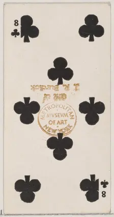Eight Clubs (black), from the Playing Cards series (N84) for Duke brand cigarettes, 1888., 1888. Creator: Unknown