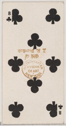 Eight Clubs (black), from the Playing Cards series (N84) for Duke brand cigarettes, 1888., 1888. Creator: Unknown