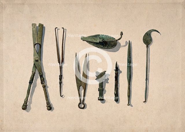 Eight ancient Roman surgical instruments, 1850-1910. Creator: Unknown.
