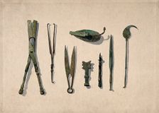 Eight ancient Roman surgical instruments, 1850-1910. Creator: Unknown