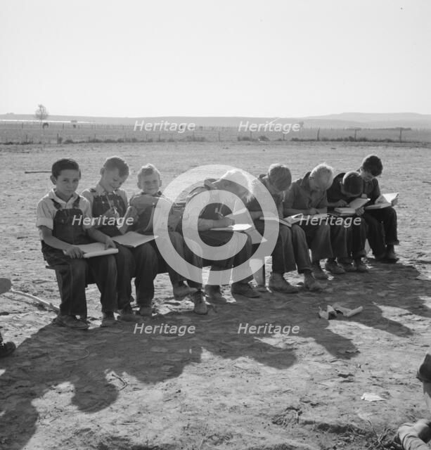 Eight boys at Lincoln Bench School, near Ontario, Malheur County, Oregon, 1939. Creator: Dorothea Lange.