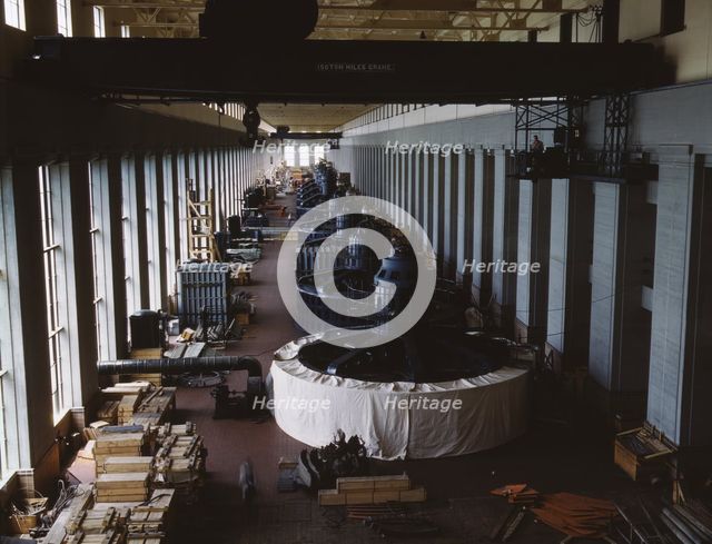Eight generator units in the generator room of a new...Wilson Dam, Sheffield vicinity, Ala., 1942. Creator: Alfred T Palmer.