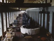 Eight generator units in the generator room of a new...Wilson Dam, Sheffield vicinity, Ala., 1942. Creator: Alfred T Palmer