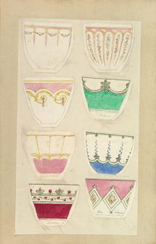 Eight Designs for Decorated Cups, 1845-55. Creator: Alfred Crowquill