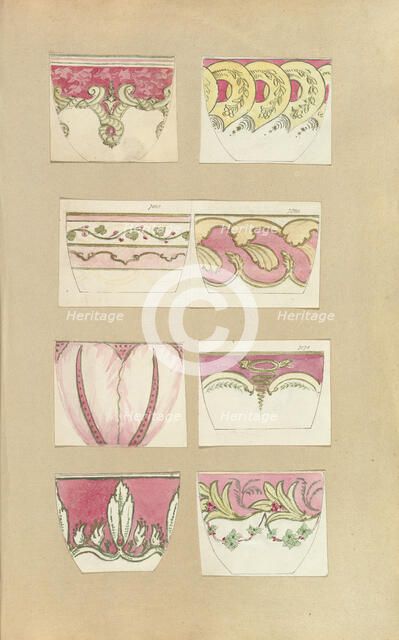 Eight Designs for Decorated Cups, 1845-55. Creator: Alfred Crowquill.
