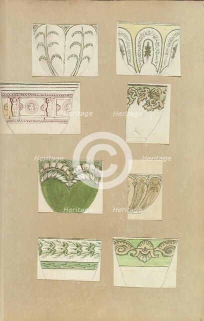 Eight Designs for Decorated Cups, 1845-55. Creator: Alfred Crowquill.