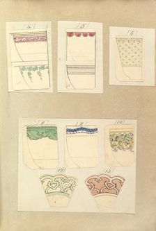 Eight Designs for Decorated Cups and Two Designs for Plate Rims, 1845-55. Creator: Alfred Crowquill